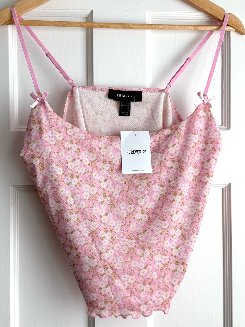 Forever 21 + Pink Floral Spaghetti Strap Cami with Bow Details